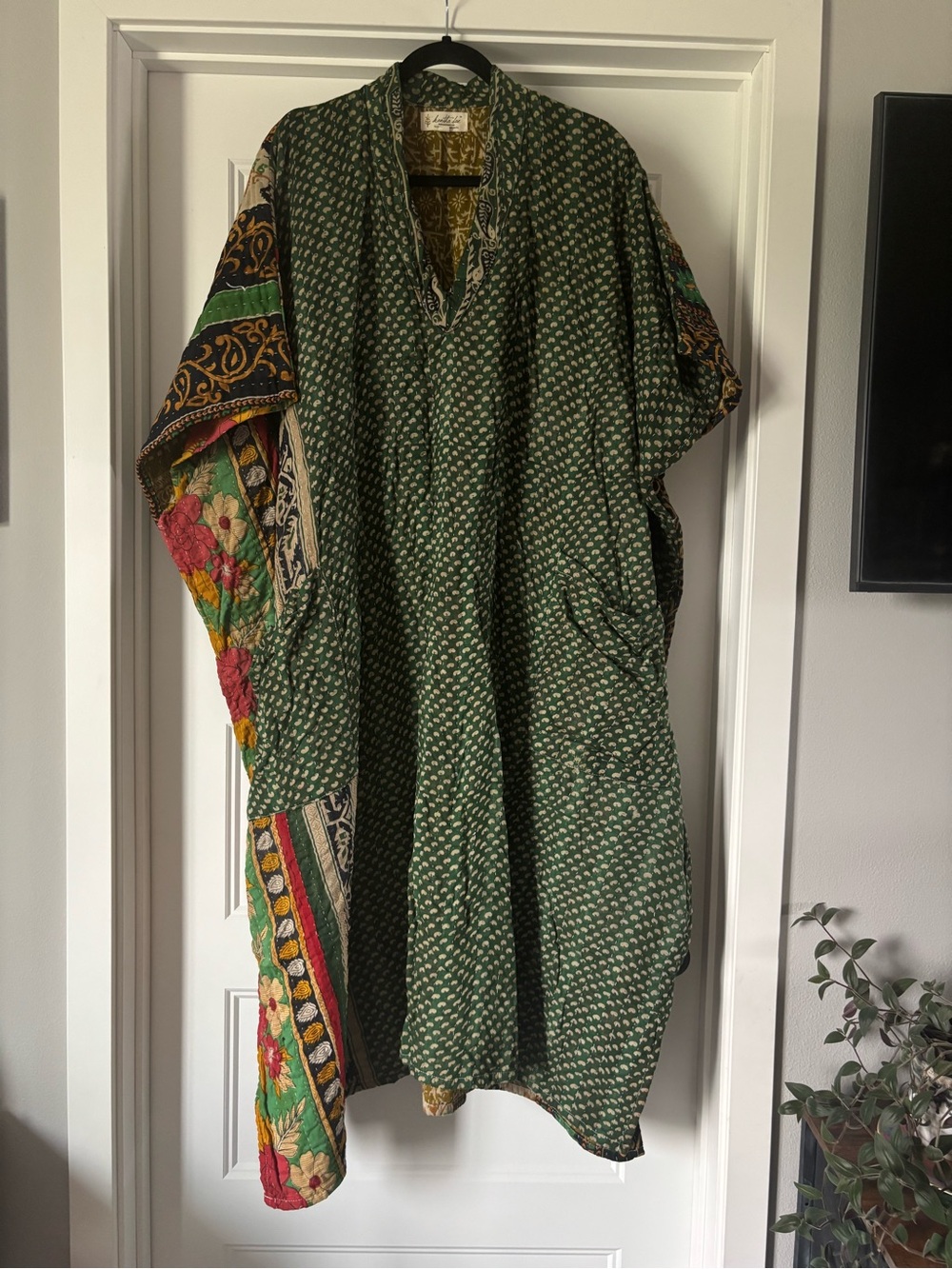 Kantha Bae Heavy Green Patterned Muu - Bohemian Quilted Style